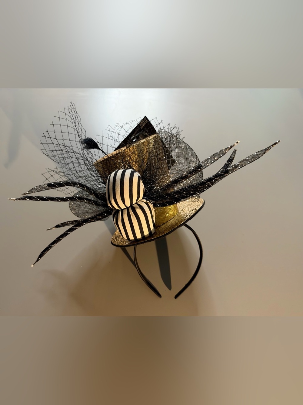Celebrate It Halloween Spider Web Gold Top Hat Headband Black Gold NWT